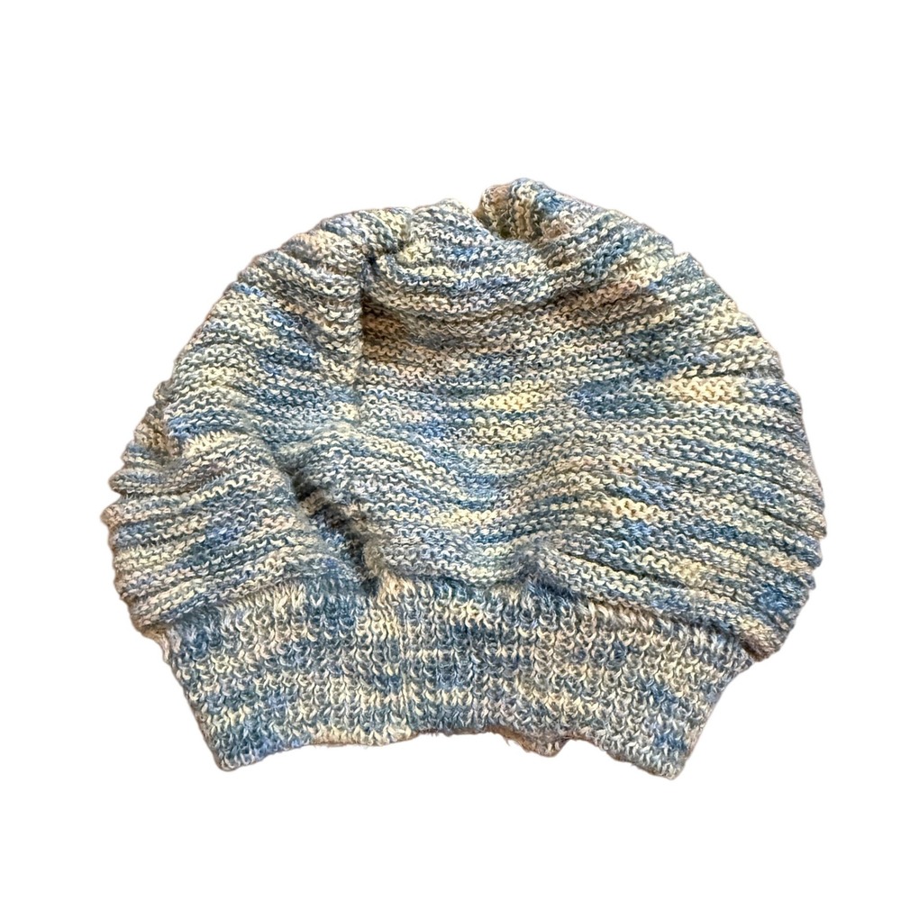 Blue Marled Alpaca Wool Slouchy Beanie Chunky Knit Winter Hat Unisex Handcrafted - Picture 2 of 3
